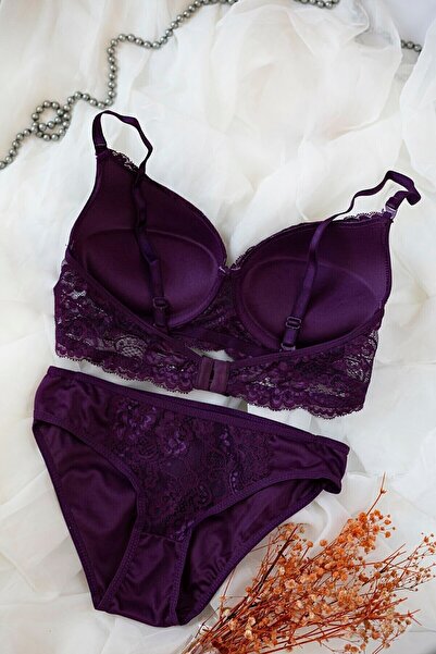 modi Modig Women's Purple Padded Lace Bra and Panty Set