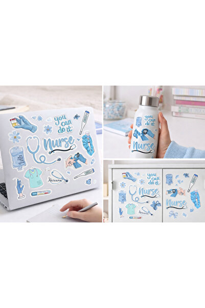 Limitless Design مجموعة ملصقات الممرضات ذات اللون الأزرق - ملصق ممرضة مقاس 22...