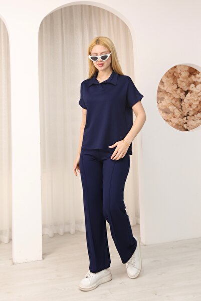 PIOVE Set de două piese pentru femei: tricou cu guler polo și pantaloni – Com...