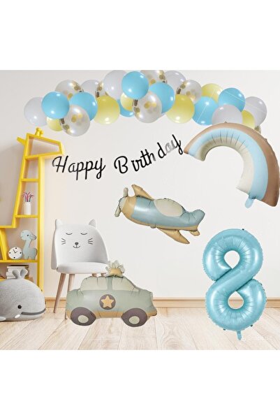 ÇITIPITISTORE Retro Birthday Set; Airplane, Car, Rainbow, Number and 20 Latex...