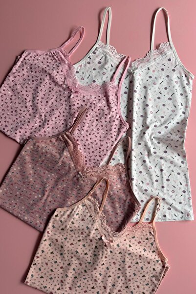 Elosia Velmira Lace Printed |   4-Pack of Cotton V-Neck Lace-Pack of Thin Str...