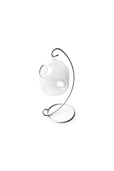 Dayang Modern Hanging Spherical Fighter Fish Bowl with Minimalist Black Stand...