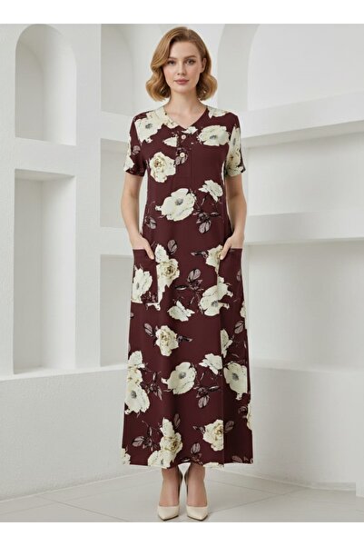 BRK Women's soft cotton nightshirt with short sleeves and front pockets