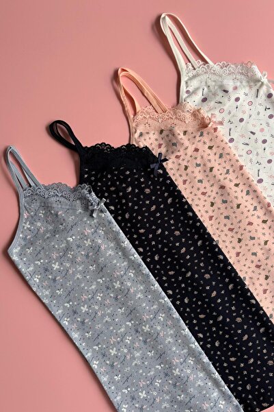 Elosia Velmira Lace Printed |   4-Pack of Cotton V-Neck Lace-Pack of Thin Str...