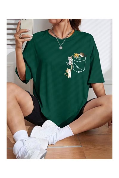 LOTS MODA Unisex Žene/Muškarci MAČKA Šareni Prilagođeni Štampano Oversize kro...