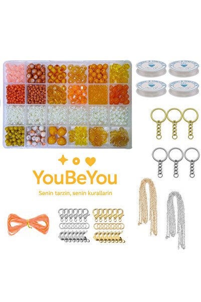 By MO Accessories Turuncu Boncuklarla Full Set Takı Yapım Seti Anahtarlık Kol...