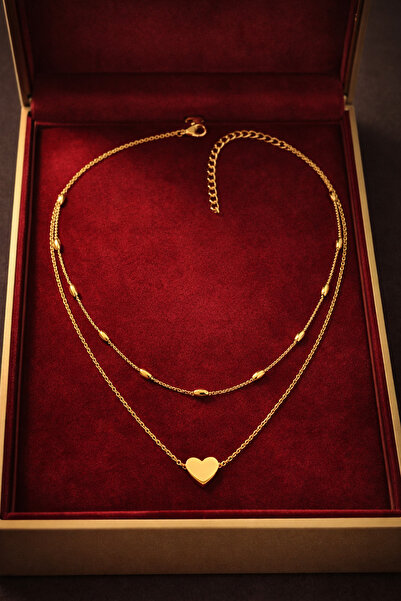 POEM JEWELLERY 18 Ayar Altın Kaplama Paslanmaz Çelik İkili Katmanlı Kalp Figü...