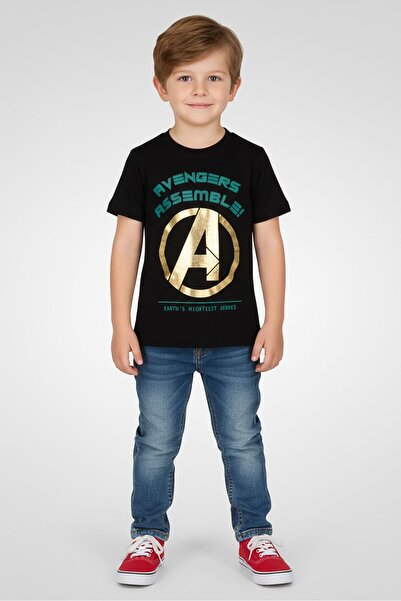 Marvel Toddlers Boy Avengers Graphic Print Short Sleeve Top, Black