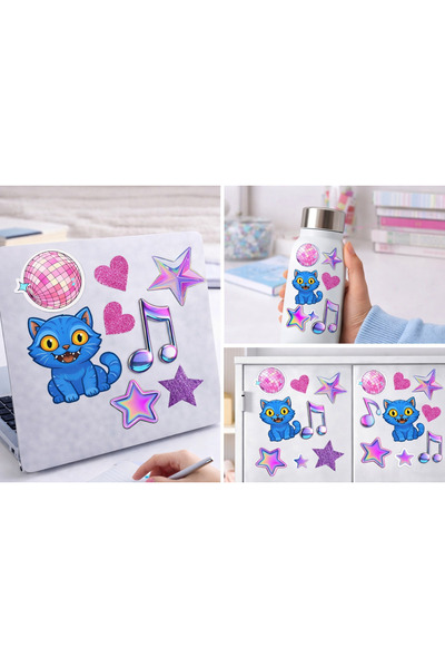 Limitless Design كرة ديسكو، مجموعة ملصقات على شكل نوتات موسيقية وقطة لطيفة مق...