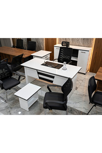 TRENDYOFİX Diamond Beyaz Modern Yönetici Ofis Makam Masası Takımı