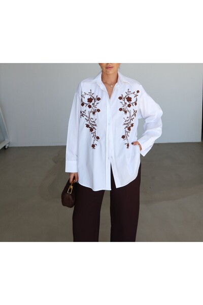 Lavanta Tekstil Πουκάμισο O oversized με κεντημένα λουλούδια