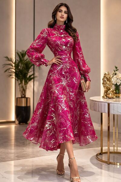 TOP BERLANTY فستان "فوشيا رويال" بلمسات الفويل الذهبي