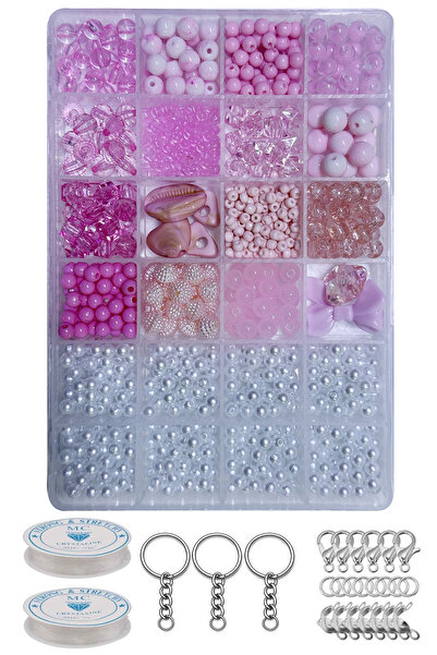 By MO Accessories New Season Beads and Pearl Beads in Pink Colors Bracelet Ne...