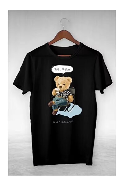 LOTS MODA Unisex Γυναικεία Ανδρικά μπλουζάκια Just Relax Teddy με στάμπα Over...