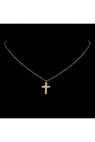 ElectraStore Colier Auriu Cu Pandantiv Cruce Cu Cristale Zirconia