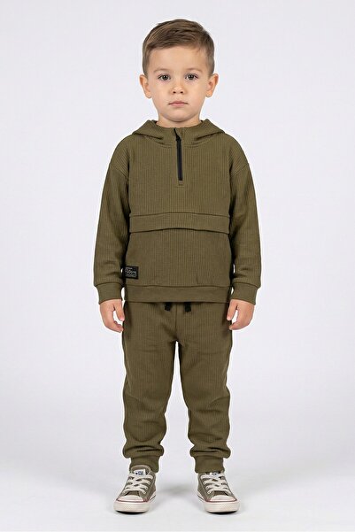 Fudo Toddlers Boy 2 Pieces Brand Logo Hoodie And Jogger, Olive