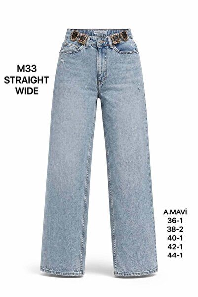 Miss Poem Women's A.Mavi Stone Buckle Detail Wide Leg Jeans