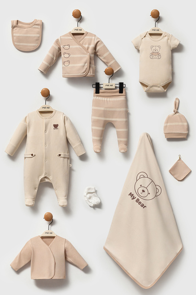 Moi Noi My Bear Embroidered 10-Piece Hospital Discharge Set - Premium Striped...