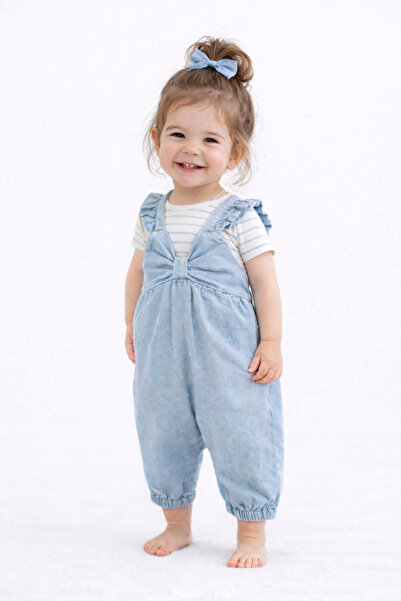 Tongs Baby Leni Twist Ayarlanabilir Askılı Kot Kız Bebek Tulum Günlük Bebek T...