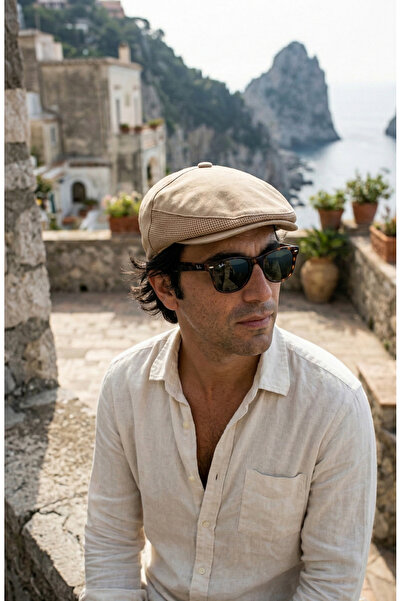 emybox Erkek %100 Keten Yan Fileli London Kasket - Yazlık Nefes Alabilir Klas...