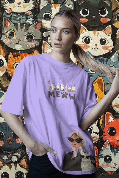 Ninkasiwear Cool Cat Printed Oversized 24/1 Cotton T-Shirt