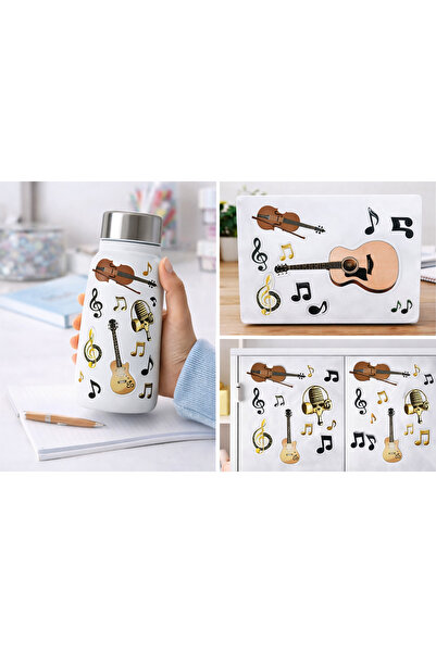Limitless Design Müzik Enstrümanı Temalı Sticker Seti 22x30 cm – Keman, Gitar...