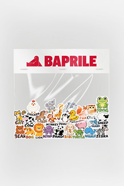Baprile İngilizce Hayvanlar Sticker Paketi 25 Parça Kaliteli Su Geçirmez Etik...