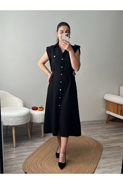 Dilara Güneş Butik KADIN MİDİ BOY YAZLIK ŞIK KOLSUZ ELBİSE