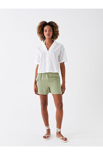 LC Waikiki Nevavm Standard Fit Straight Linen Blend Women's Shorts with a Dif...