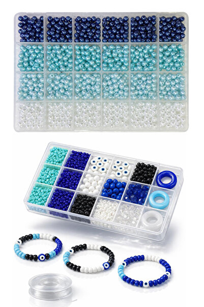 By MO Accessories Jewelry Making Kit with Pearl Sand and Evil Eye Beads