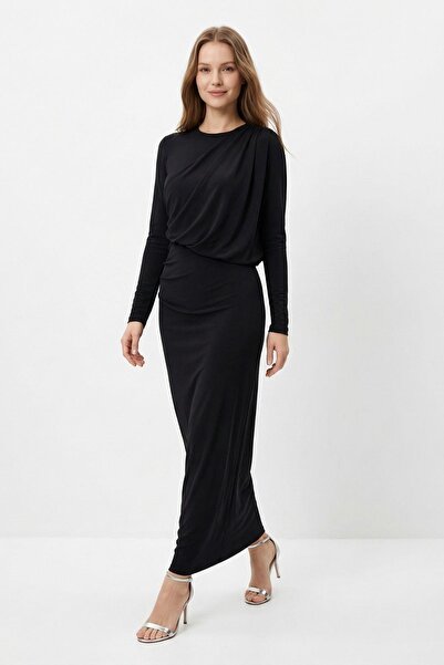 Rays 252696 Shoulder Ruched Dress Black