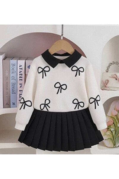 MİA SHİNE S Girl's Bow Detail 2-Piece Combination Set