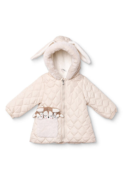 Midimod Kız Bebek Mont Hayvan Baskılı Fermuarlı Kapüşonlu Uzun Kol