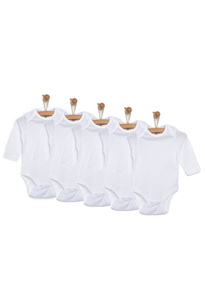 ebebek Hello Baby HelloBaby Unisex 5li Beyaz Body Çıtçıtlı Zarf Yaka Uzun Kol...