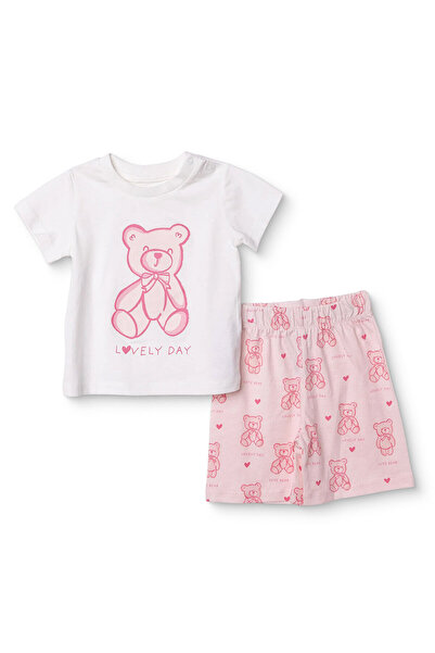 ebebek Hello Baby HelloBaby Kız Bebek Pijama Takımı Ayı Baskılı Bisiklet Yaka...