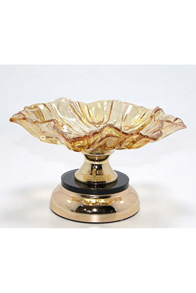 OSKA GLOBAL Decorative Glass Presentation Bowl with Gold Detail on the Feet A...
