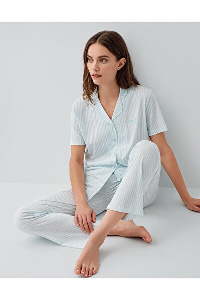 Pierre Cardin Women's Striped Buttoned Short Sleeve Boxed Pajama Set – 50% Co...