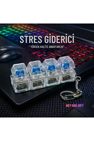 HEY GİDİ GİFT Işıklı Mekanik Klavye Tuşu Anahtarlık – Stres Giderici Sesli Fi...