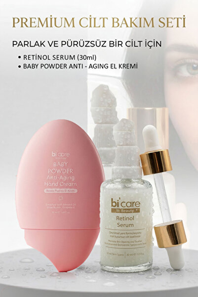 Bi Care Anti-Aging Bakım Seti - Retinol Yüz Serumu 30ml + Baby Powder El Krem...