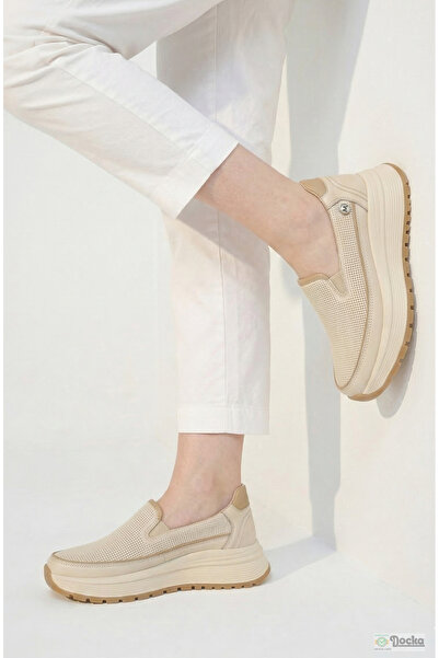 Mammamia Kadın Bağcıksız Hakiki Deri Ortopedik Spor Tarz Hafif Kalın Taban Sp...