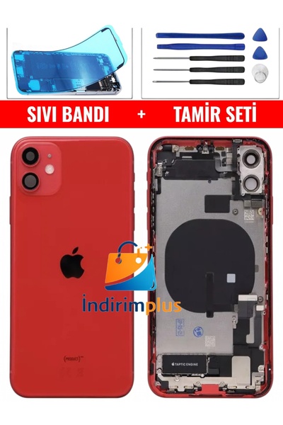 indirimplus iPhone 11 Kasa Dolu Kasa Yan Düğmeler Kırmızı Renk Montaj Seti+Sı...