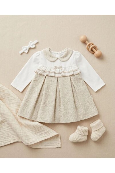 Tongs Baby Kız Çocuk - Bebek Yaka Simli Bej Elbise