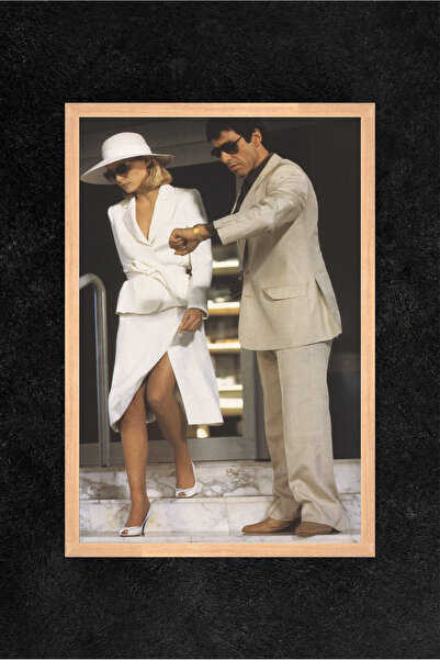 Tony Montana Yaralı Yüz Bayanla Çerçeveli Mdf Tablo – Dekoratif Duvar Tablosu