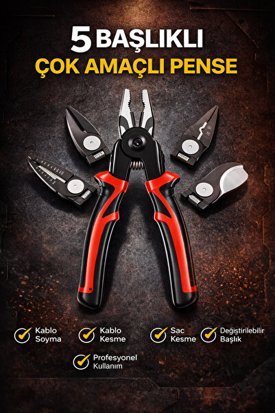Montbell 5 Başlıklı Çok Amaçlı Pense Seti Tel Sıyırma Sıkma Sac ve Kablo Kesm...