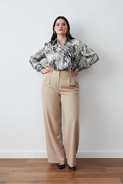 PERA MODA Plus Size Silk Satin Classic Shirt
