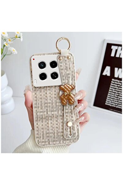 Pro Aksesuar Tecno Camon 30 Compatible Case with Teddy Bear Detail, Tweed Sil...