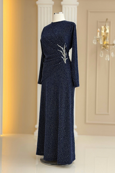 Ayşe Tesettür Tesettür Giyim Nehir Simli ELESTAN Kumaş Belden Taş Detaylı Elb...