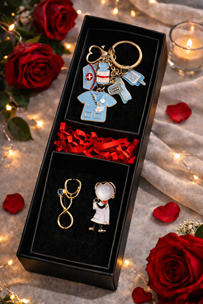 PULİNİN DÜKKANI Doktor ve Steteskop Broş Hediye Seti – Sağlık Temalı Anahtarl...