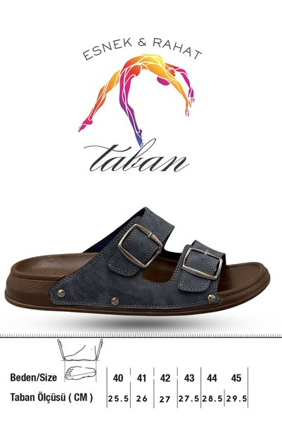 Moda Anna Sermoda men's Slipper - double buckle adjustable Stretchy sole Leather men's Slipper t navy blue