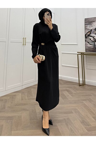 bezenstore GOLD AKSESUAR DETAYLI KREP ELBİSE